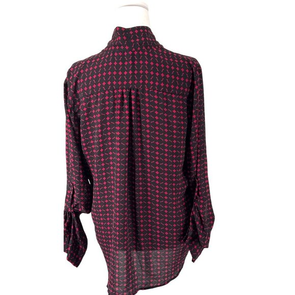 Anthropologie Pleione Long Sleeve Faux Wrap Shirt Maroon and Black Deep V EUC M - Picture 2 of 8